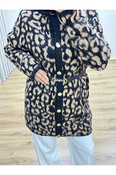 MOONSC Leopard Printed Knitwear Cardigan - Brown