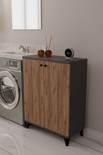 alpaevmobilya Modern Ayarlanabilir Raflı Kapaklı Banyo Dolabı Çok Amaçlı Havl...