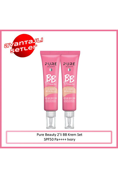 PURE BEAUTY BB Krem, SPF50, PA++++, Ivory - 30 ml, 2'li Set (Yeni Ürün 4+)