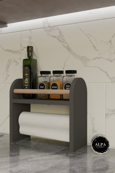 alpaevmobilya Modern Tezgah Üstü Ahşap Baharatlık Havluluk Mutfak Düzenleyici...