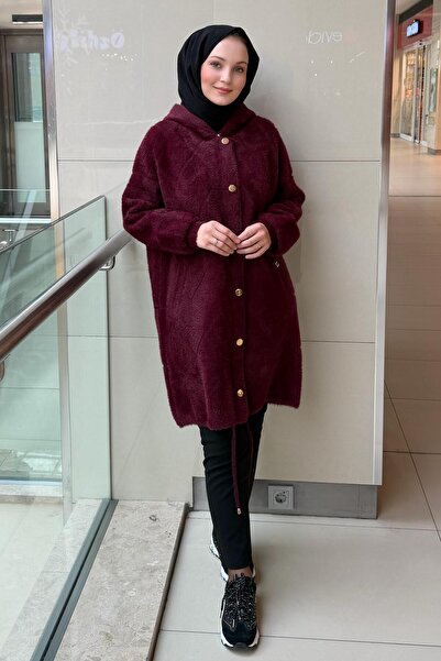 Ghisa Zigzag Patterned Angora Coat with Hooded Snaps