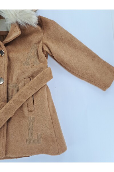 Butik Girl's Cashmere Coat with Fur Collar, Lined, Premium Quality, Waist-Tied (Detachable Collar)