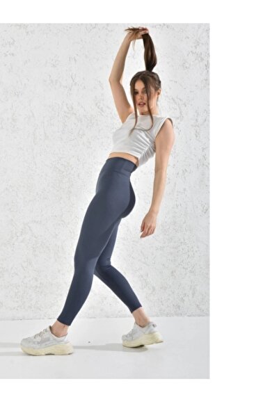 EDAMODA Corded Fabric Fleece-Lined , High Waist Shaping / Sculpting Leggings with Fleece Inside Indigo Color