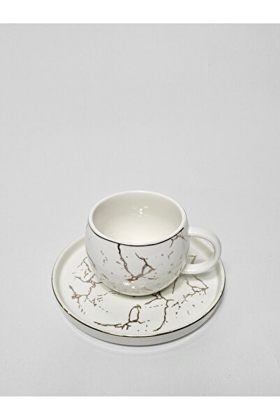 Casalina White ceramic coffee cup set with marble pattern, 12 pieces