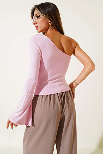 ZENGEZUR MALL Drnds One Shoulder Basic Blouse Pink T4275 (03435) (Size: S)