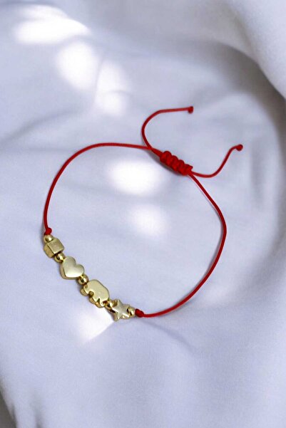 henahera accessory Yıldız Kalp Fil Ayarlanabilir Kırmızı Şans İp Bileklik