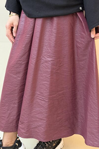 Ghisa Leather Look Skirt with Elastic Waist