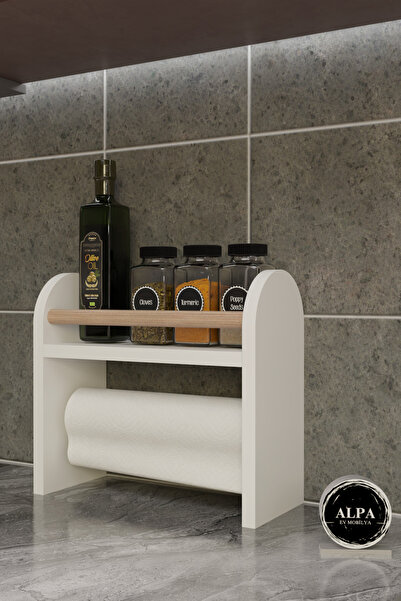 alpaevmobilya Modern Tezgah Üstü Ahşap Baharatlık Havluluk Mutfak Düzenleyici...