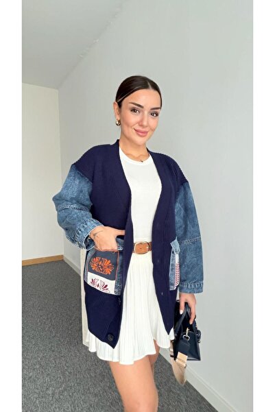 ALVOR Denim Paneled Pocket Detailed Cardigan