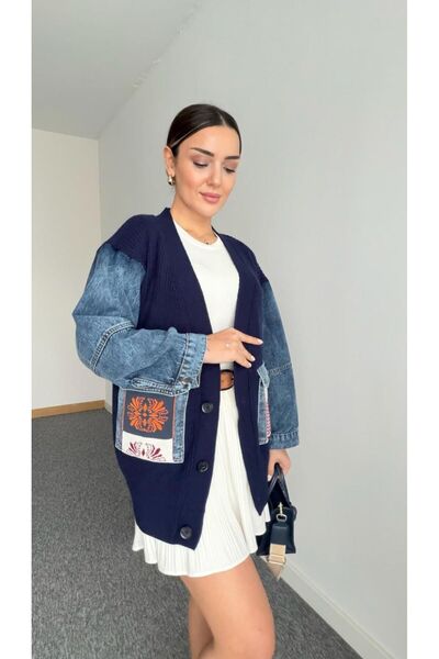 ALVOR Denim Paneled Pocket Detailed Cardigan