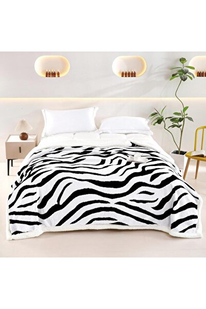 Lenjeria Familiei Tale Cocolino Fur Blanket 200x230 cm – Zebra Pattern – Cream with Black, Soft and Warm
