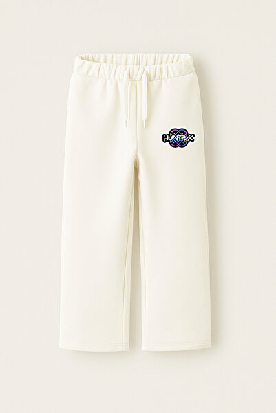 fasardi K-Pop Demon Hunters Huntrix Logo Printed 3 Thread Girls' Wide Leg Sweatpants – Elastic, Comfortable