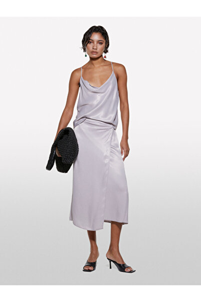 Sisley 100% Viscose Satin Midi Skirt Women's Gray Skirt - 325P42Bzl002R