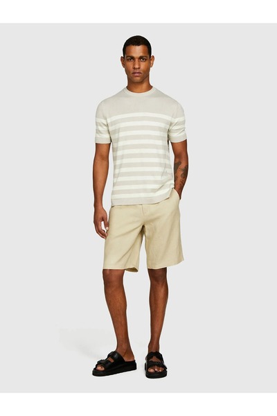 Sisley شورت برمودا قصة ضيقة من الكتان بنسبة 100% شورت رجالي باللون البيج - 32...