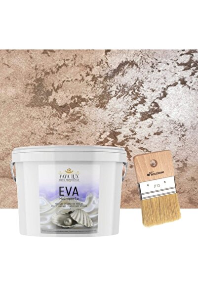YaYa Color Luxury Decorative Paint Set, Eva Madreperla, Dark Brown, 2 Liters and 70 mm Brush