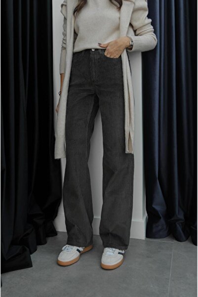 Havoş Khaki Velvet Straight Pants