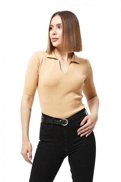 ZENGEZUR MALL Drnds Shirt Collar Summer Knitwear Blouse Beige (04712) (Size: Standard)