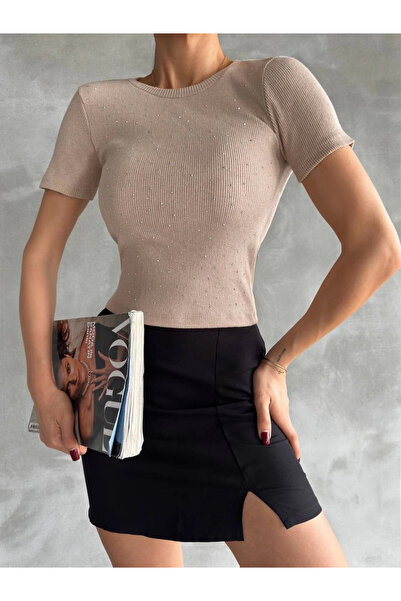 ZENGEZUR MALL Drnds Taş Printed Eyebrow Corset Blouse Beige (05815) (Size: Standard)