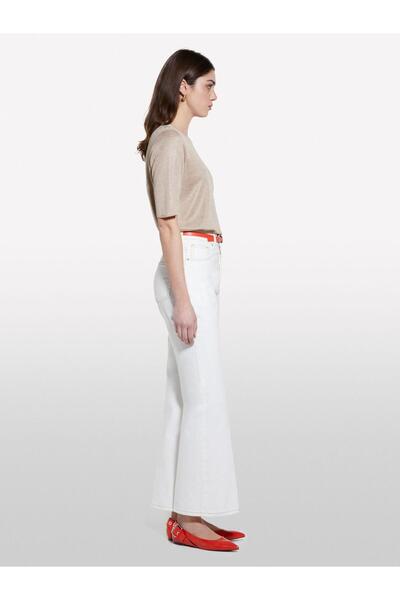 Sisley Cotton Blend High Waist Flared Denim Pants Women's Cream Denim Pants - 325P4Mcple043