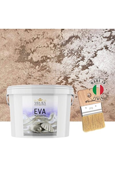 YaYa Color Luxury Decorative Paint Set, Eva Madreperla, Dark Brown, 2.5 Liters and 70 mm Brush