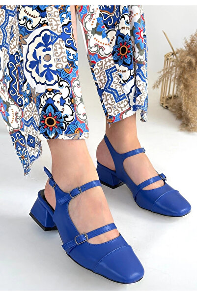 ZENGEZUR MALL Drnds Doran Blue Leather Heeled Shoes (05912) (Size: 36)