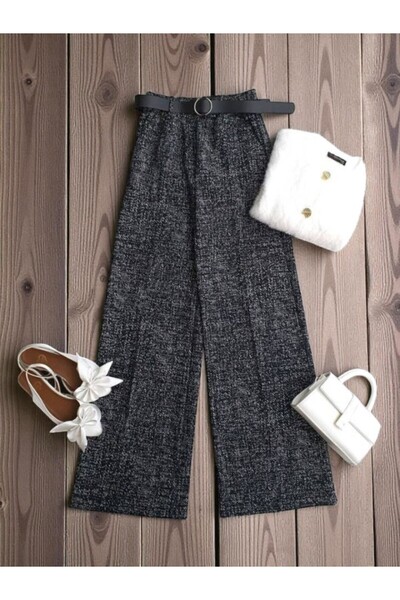 ŞAHİN TESETTÜR GİYİM DERİ KEMERLİ BELİ LASTİKLİ BALIKSIRTI PANTOLON 6084