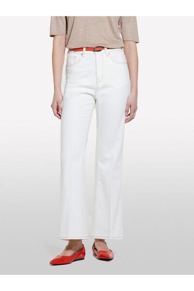 Sisley Cotton Blend High Waist Flared Denim Pants Women's Cream Denim Pants - 325P4Mcple043