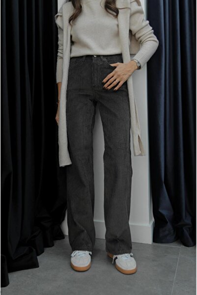 Havoş Khaki Velvet Straight Pants