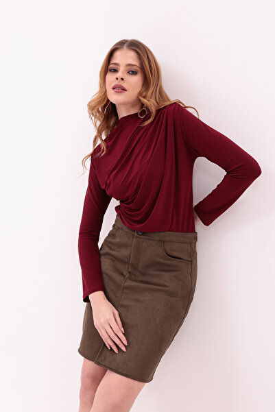 Eseclass Дамска мини пола от велур – каки шик