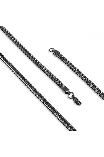 AKSESUARIM Men's Square King Bead Braided Steel Necklace 4mm