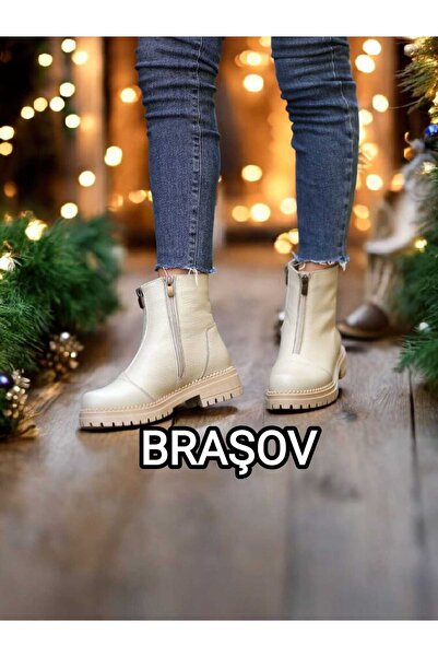 EREN SHOES BAG Braşov Genuine Leather Zipper Detailed Serrated Non-Slip Sole Women's Boots