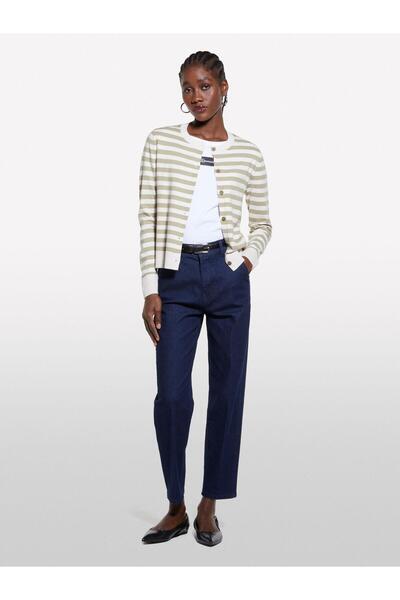 Sisley Cotton Blend Regular Waist Denim Chino Pants Women's Indigo Denim Trousers - 325P4Taylf06G