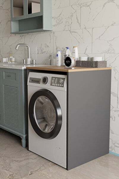 alpaevmobilya Modern Çamaşır Makinesi Kaplama Dolabı Tezgah Koruyucu Çok Amaç...