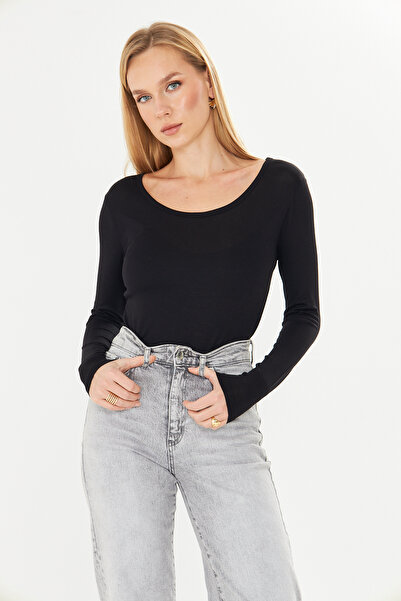 let s shine Wide Neckline Long Sleeve Bodysuit