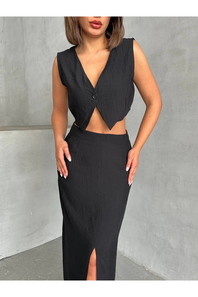 ZENGEZUR MALL Drnds Strawberry Suit Skirt Vest Black (05823) (Size: S)