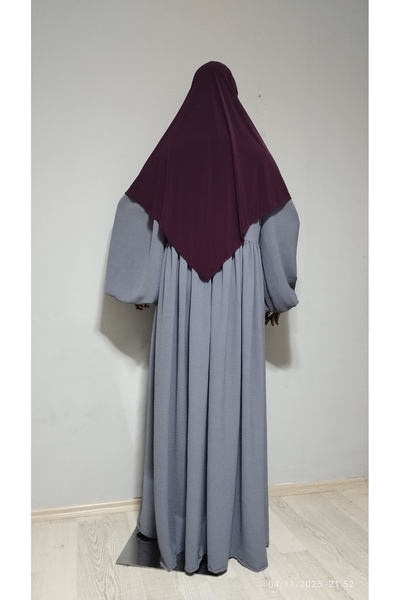 AHRAR tesettür Short Length Sandy Souffle Khimar Ready to Wear Hijab Scarf Plum