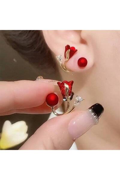 HISCOSMETIC Gümüş İğneli Lale Gül Tasarımlı Küpe