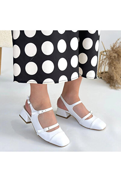 ZENGEZUR MALL Drnds Doran White Leather Heeled Shoes (05909) (Size: 36)