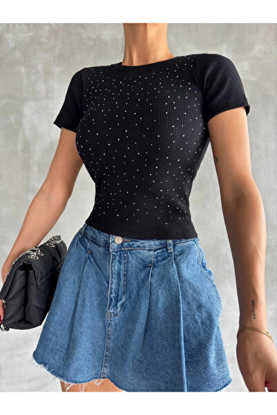 ZENGEZUR MALL Drnds Taş Printed Eyebrow Corset Blouse Black (05817) (Size: Standard)