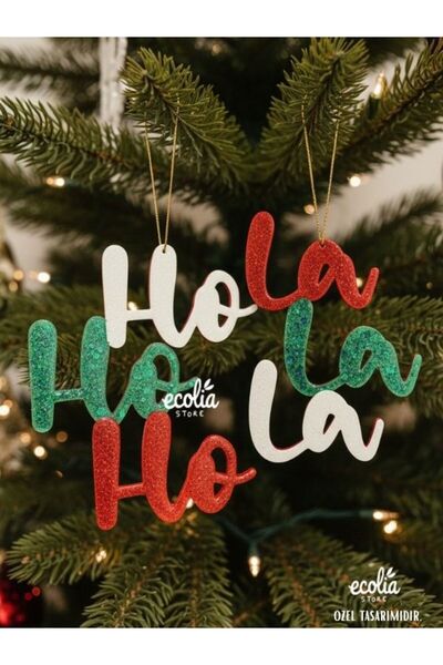ecolia store Glitter Christmas Tree Ornament Set – Ho Ho Ho & La La La (Set of 2)