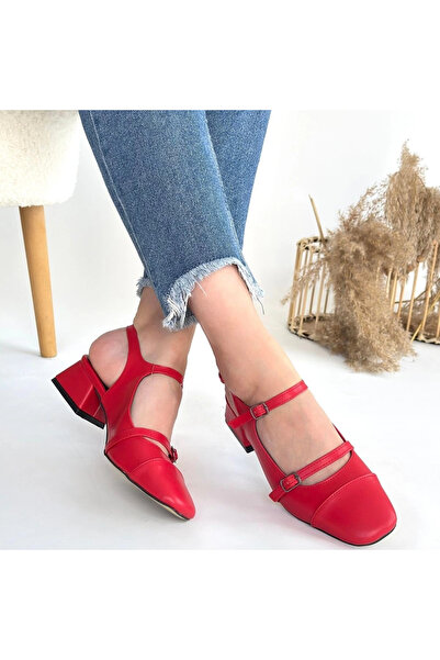 ZENGEZUR MALL Drnds Doran Red Leather Heeled Shoes (05914) (Size: 37)