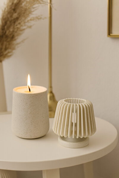 Ossa Mermer Desenli 3D Tealight Mumluk – 7 x 7.5 cm | El İşçiliği Dekoratif M...