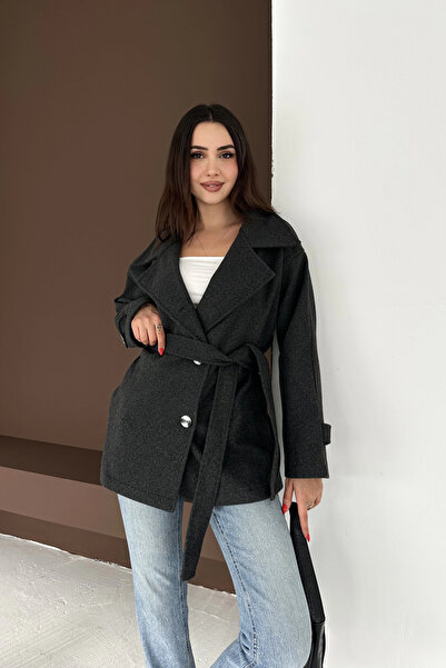 EFFEN Buttoned short cashmere coat with waist tie