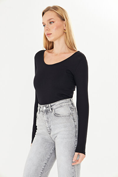 let s shine Wide Neckline Long Sleeve Bodysuit