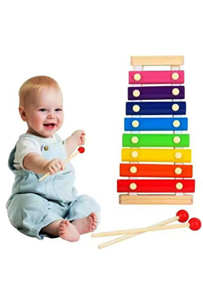 Noname Xilofon din lemn pentru copii – 8 note muzicale, bare colorate, ciocan...