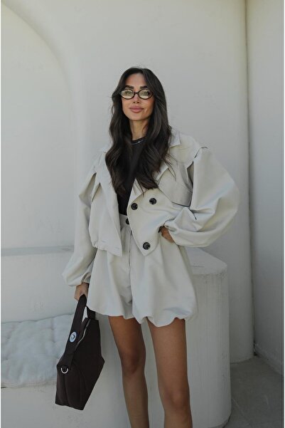 Havoş Stone Color Balloon Shorts Trench Coat Set