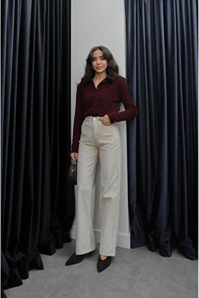 Havoş Ecru Velvet Straight Trousers