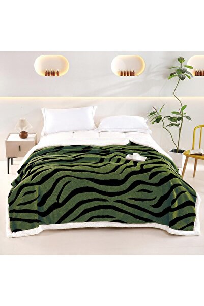 Lenjeria Familiei Tale Green zebra pattern fur blanket 200x230 cm Soft and Warm