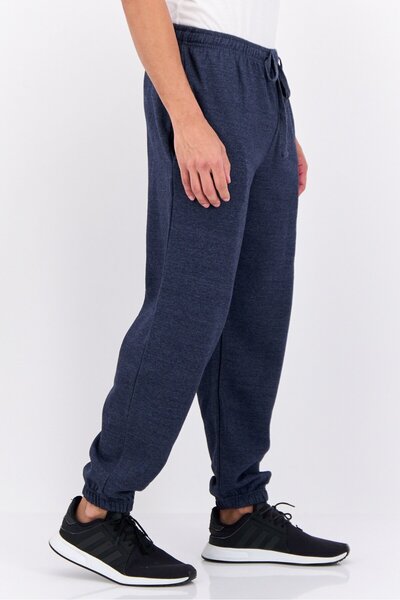 fleece factory Men Drawstrings Heather Jogger Pants, Navy Blue