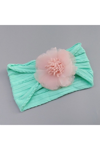 Superbaby Bentita verde lata cu model din tesatura si fundita din tulle